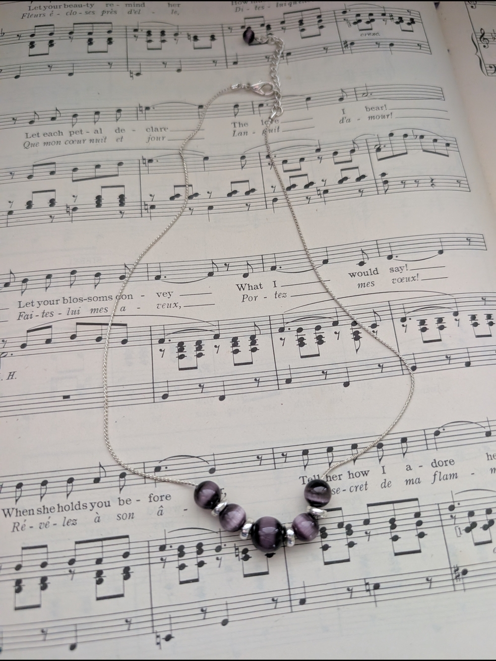 Purple Glass Bead Necklace on Silver Chain - Classic Women’s Jewelry - Picture 5 of 8
